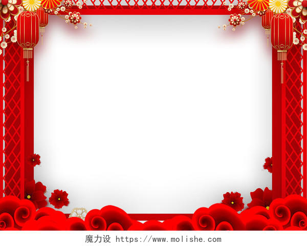 红色喜庆中国风元旦春节过年新年古典边框元素PNG素材